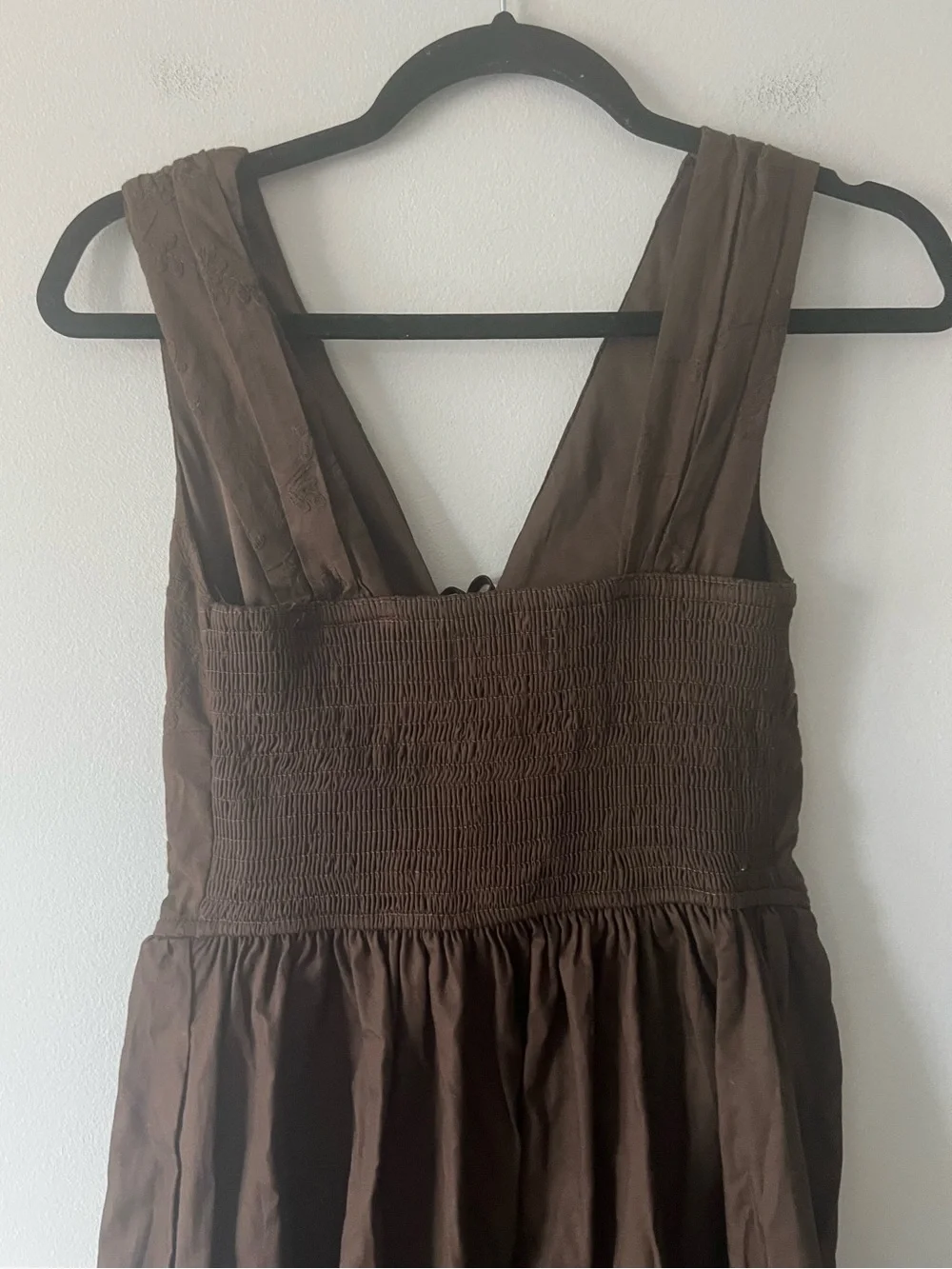 NWT Band of the Free Chocolate Brown Cotton Midi Dress Tie Front Smocked Back XS - Picture 5 of 6